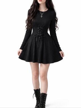 Black gothic steampunk corset dress witchy  whimsigoth Knit Mini dress sz S